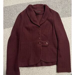 Jenne Maag Wool Blazer Sweater Womens Sz Medium Buttoned Jacket Cardigan Red USA